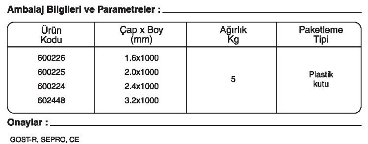 GeKa ELOX SG 309 L GAZALTI KAYNAK TELİ kaynakekipmanları.com gazlatı kaynak teli fiyatı: {urun_fiyati} 