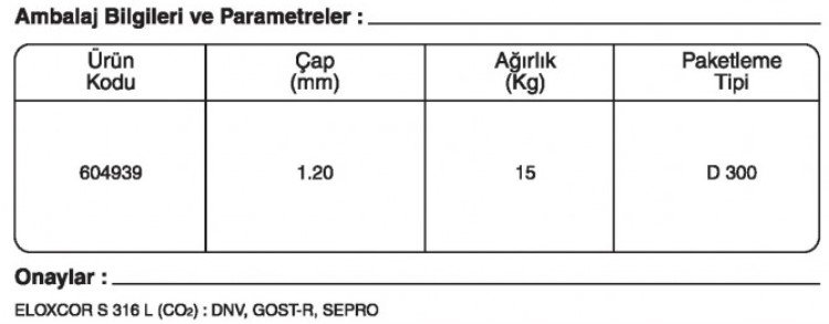 GeKa ELOXCOR S 316 L Paslanmaz Özlü Kaynak Teli Kaynakekipmanlari.com GeKa ELOXCOR S 316 L Paslanmaz Özlü Kaynak Teli Kaynakekipmanlari.com