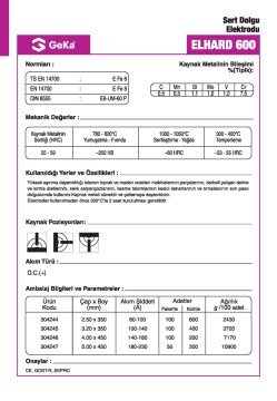GeKa ELHARD 600 Sert Dolgu Kaynak Elektrotu E6-UM-60 P - 3,20x350