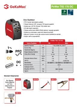 GeKaMac Power Tig 170 HF DC Pulse Tek Fazlı Kaynak Makinesi