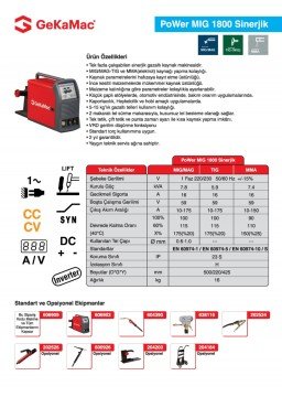 GeKaMac Power MIG 1800 DC Tek Fazlı Sinerjik Gazaltı Kaynak Makinesi