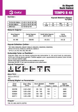 GeKa Tempo B 48 Düşük Alaşımlı Bazik Kaynak Elektrotu E7018-G H4