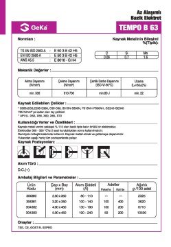 GeKa Tempo B 63 Düşük Alaşımlı Bazik Kaynak Elektrotu E8018-G H4