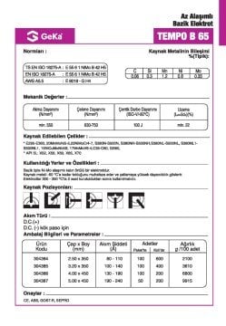 GeKa Tempo B 65 Düşük Alaşımlı Bazik Kaynak Elektrotu E8018-G H4