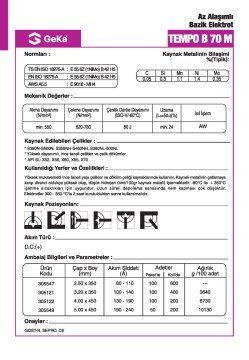 GeKa Tempo B 70 M Düşük Alaşımlı Bazik Kaynak Elektrotu E 9018-MH4R