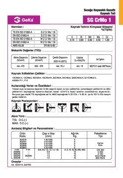 GeKa SG CrMo 1 Gazaltı Kaynak Teli ER80SB2