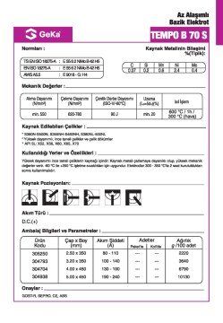 GeKa Tempo B 70 S Düşük Alaşımlı Bazik Kaynak Elektrotu E 9018-MH4R