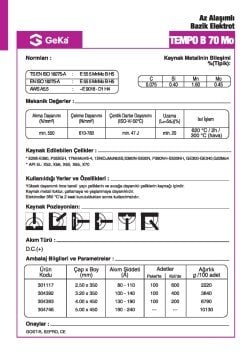 GeKa Tempo B 70 Mo Düşük Alaşımlı Bazik Kaynak Elektrotu E9018-D1  H4