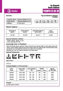 GeKa Tempo B 85 M Düşük Alaşımlı Bazik Kaynak Elektrotu E11018-MH4R
