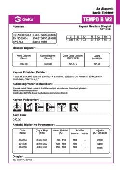 GeKa Tempo B W2 Düşük Alaşımlı Bazik Kaynak Elektrotu E8018-W2 H4