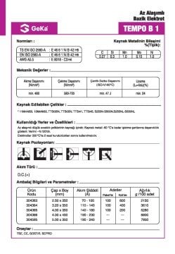 GeKa Tempo B 1 Düşük Alaşımlı Bazik Kaynak Elektrotu E8018-C3 H4