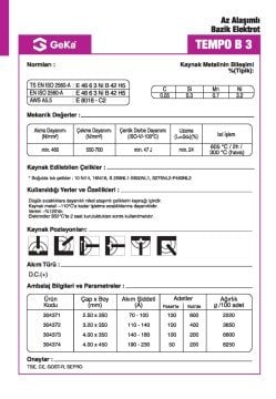 GeKa Tempo B 3 Düşük Alaşımlı Bazik Kaynak Elektrotu E8018-C2 H4