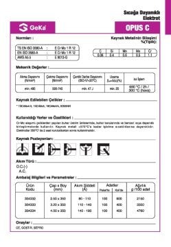 GeKa OPUS C Sıcağa Dayanıklı Kaynak Elektrotu E8013-G