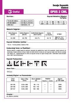 GeKa OPUS 2 CML Sıcağa Dayanıklı Kaynak Elektrotu E8018-B3-L H4