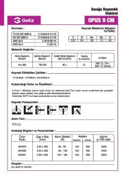 GeKa OPUS 9 CM Sıcağa Dayanıklı Kaynak Elektrotu E8018-B8 H4
