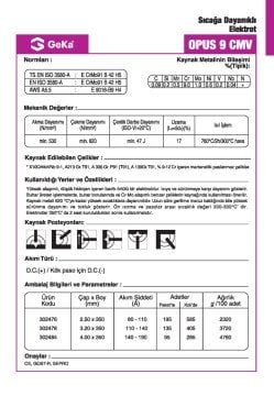 GeKa OPUS 9 CMV Sıcağa Dayanıklı Kaynak Elektrotu E9018-B9 H4