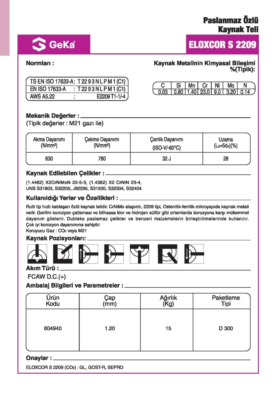GeKa ELOX SG 2209 Tig Teli