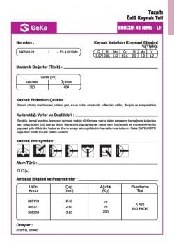 GeKa SUBCOR 41 NiMo LH Tozaltı Özlü Kaynak Teli
