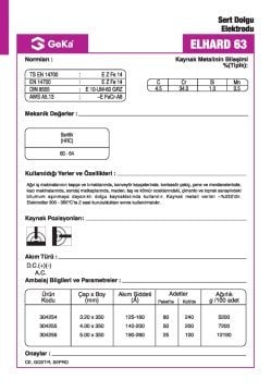 GeKa ELHARD 63 Sert Dolgu Kaynak Elektrotu ~E FeCr-A8