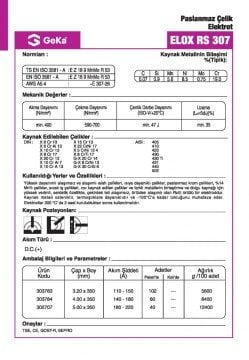 GeKa ELOX RS 307 Paslanmaz Çelik Kaynak Elektrotu E 307-26