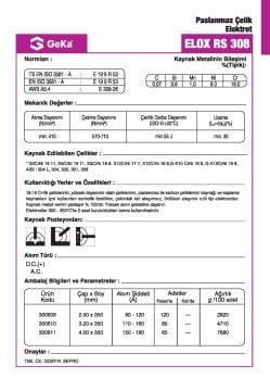 GeKa ELOX RS 308 Paslanmaz Çelik Kaynak Elektrotu E 308-26