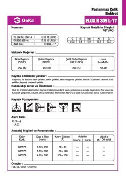 GeKa ELOX R 309L-17 Paslanmaz Çelik Kaynak Elektrotu E 309L-17
