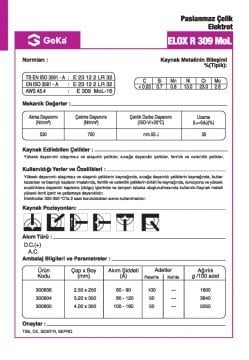 GeKa ELOX R 309 MoL Paslanmaz Çelik Kaynak Elektrotu E 309 MoL-16
