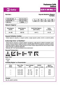 GeKa ELOX R 309 MoL-17 Paslanmaz Çelik Kaynak Elektrotu E 309 MoL-17