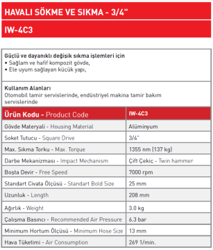 Havalı Sökme ve Sıkma - 3/4'' IW - 4C3