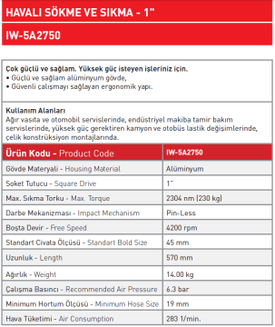 Havalı Sökme ve Sıkma - 1'' IW - 5A2750