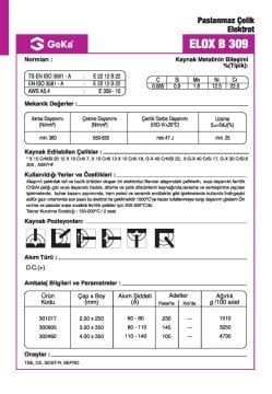 GeKa ELOX B 309 Paslanmaz Çelik Kaynak Elektrotu E 309-15