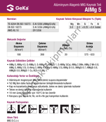 GeKa ALMG 5 Mig Alüminyum Gazaltı Kaynak Teli 1.2 MM - 1 Paket ( 7 Kg )