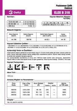 GeKa ELOX B 318 Paslanmaz Çelik Kaynak Elektrotu E 318-15