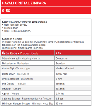 Havalı Orbital Zımpara S - 5G