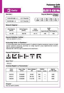 GeKa ELOX B 430 Mo Paslanmaz Çelik Kaynak Elektrotu