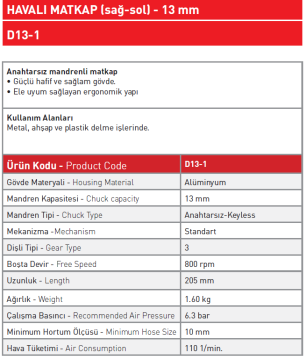 Havalı Matkap 13 MM - D13 - 1