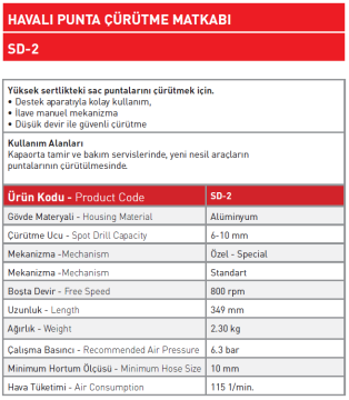 Havalı Punta Çürütme Matkabı SD - 2