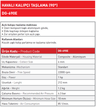 Havalı Kalıpçı Taşlama 90 Derece DG - 690E
