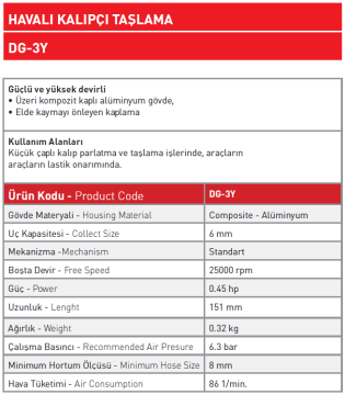 Havalı Kalıpçı Taşlama DG - 3Y
