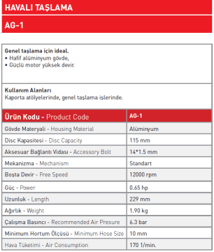 Havalı Taşlama 115 MM AG - 1